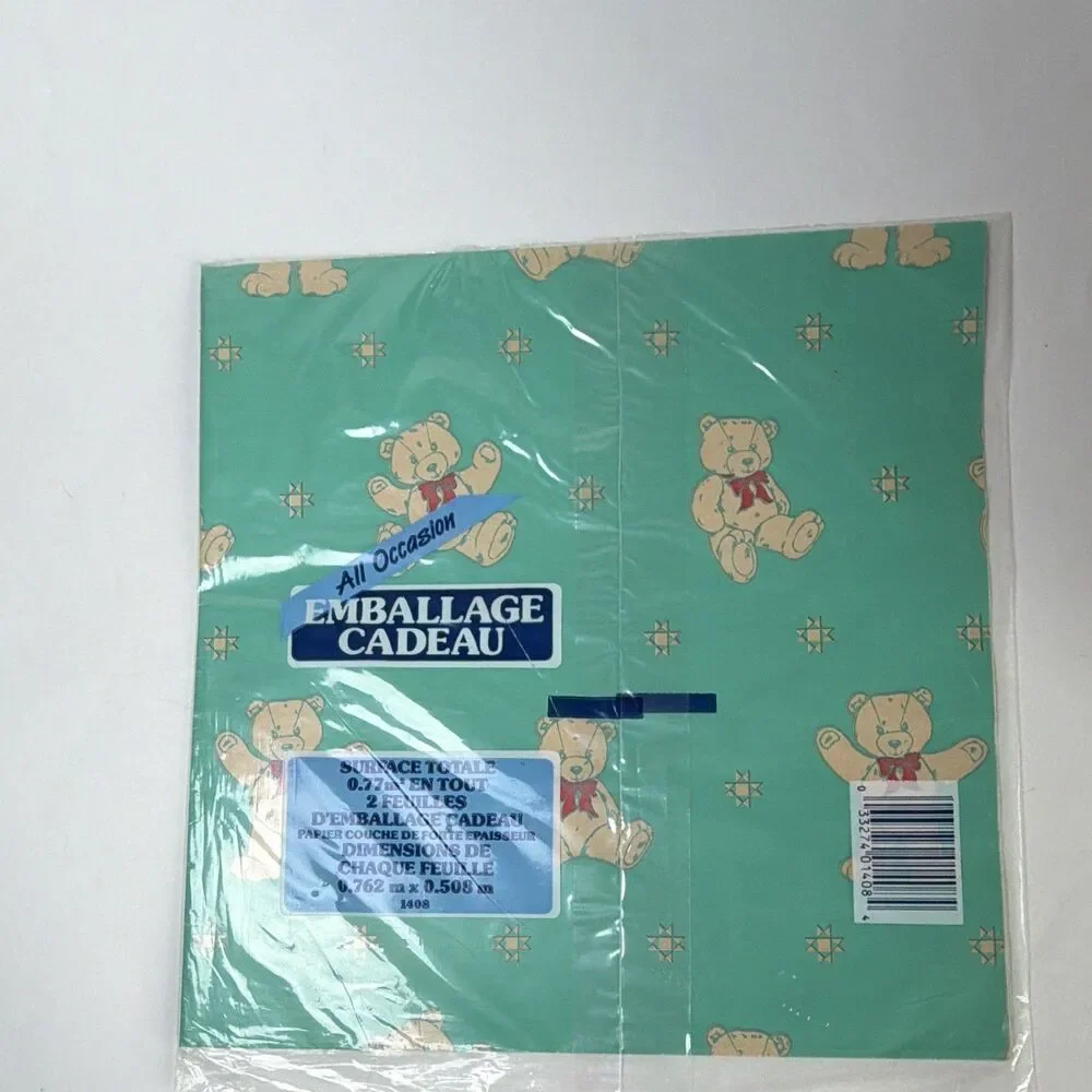 Vintage 1987 All Occasions Teddy Bear Green Wrap 2pk 2.5ft x 20in